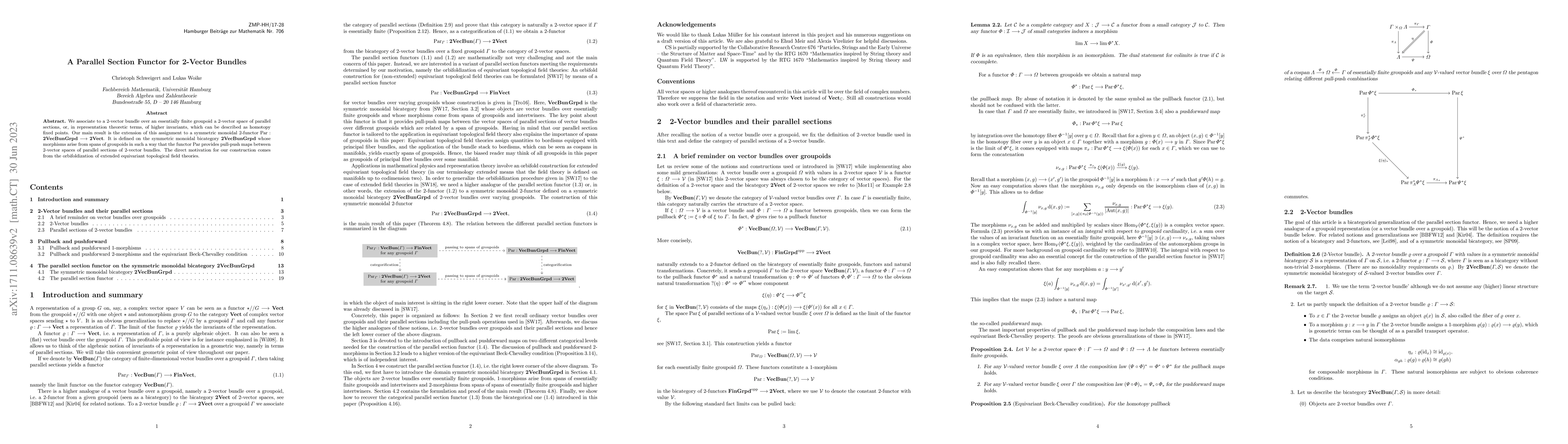Thumbnail for A Parallel Section Functor for 2-Vector Bundles