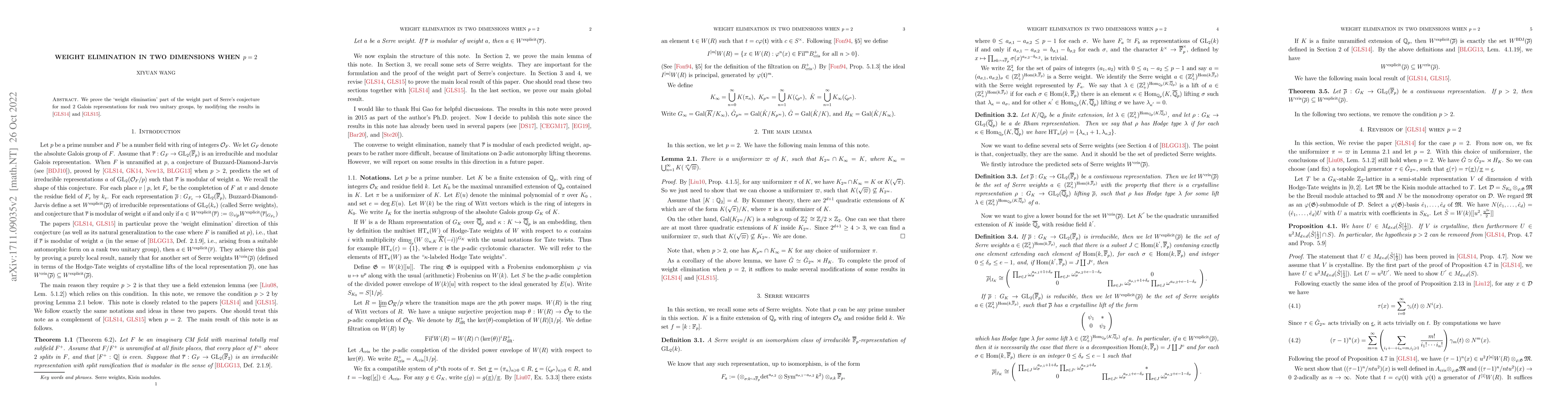 Thumbnail for Weight elimination in two dimensions when $p=2$