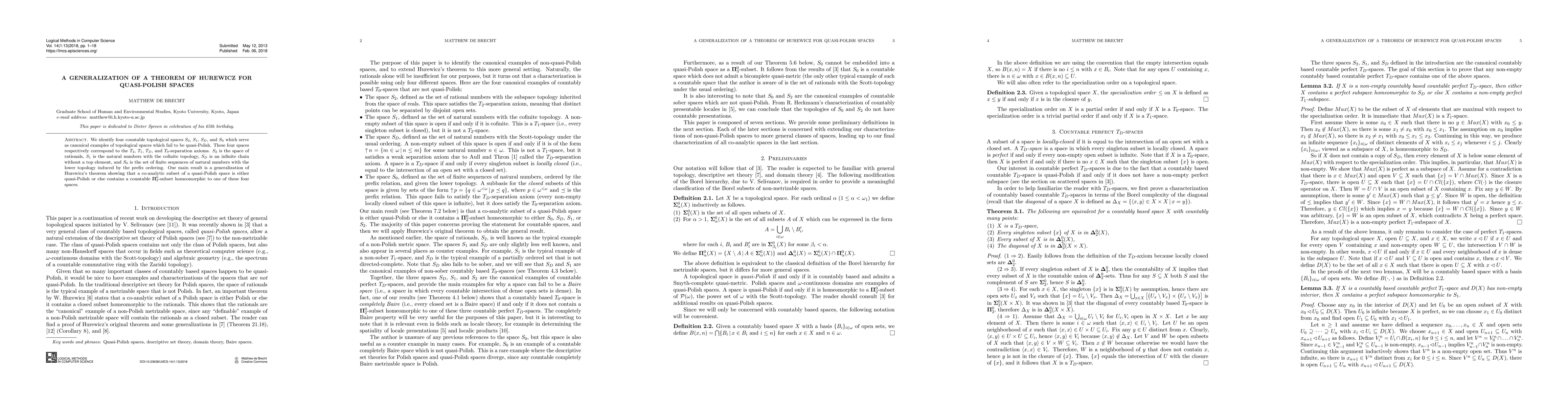 Thumbnail for A generalization of a theorem of Hurewicz for quasi-Polish spaces