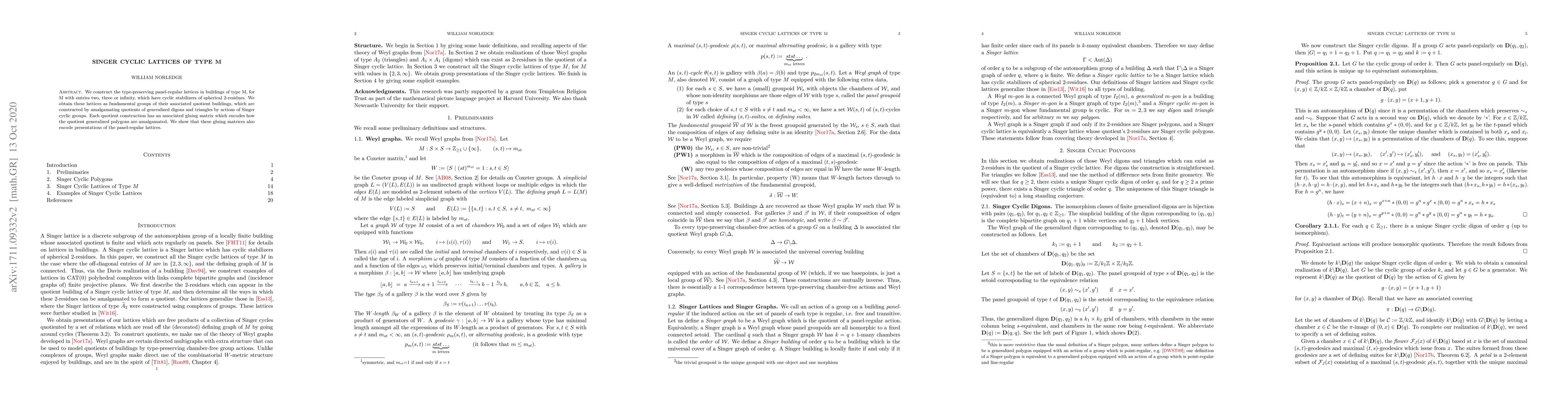 Thumbnail for Singer cyclic lattices of type M