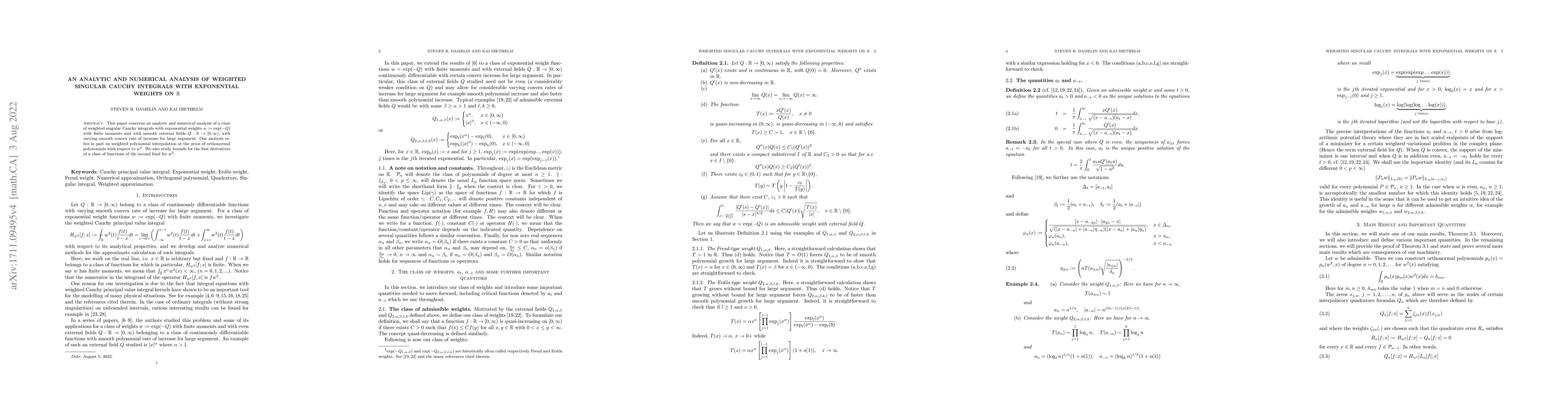 Thumbnail for An Analytic and Numerical Analysis of Weighted Singular Cauchy Integrals
  with Exponential Weights on $\mathbb R$