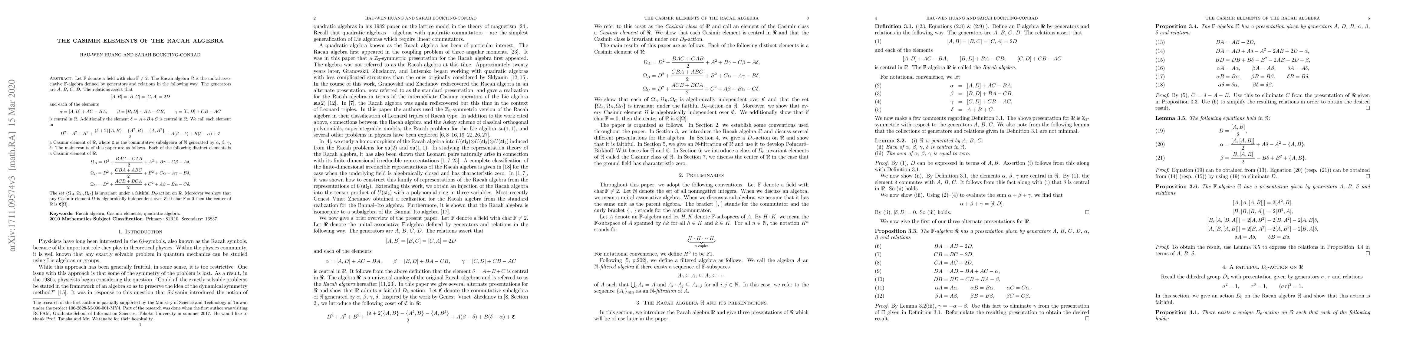 Thumbnail for The Casimir elements of the Racah algebra