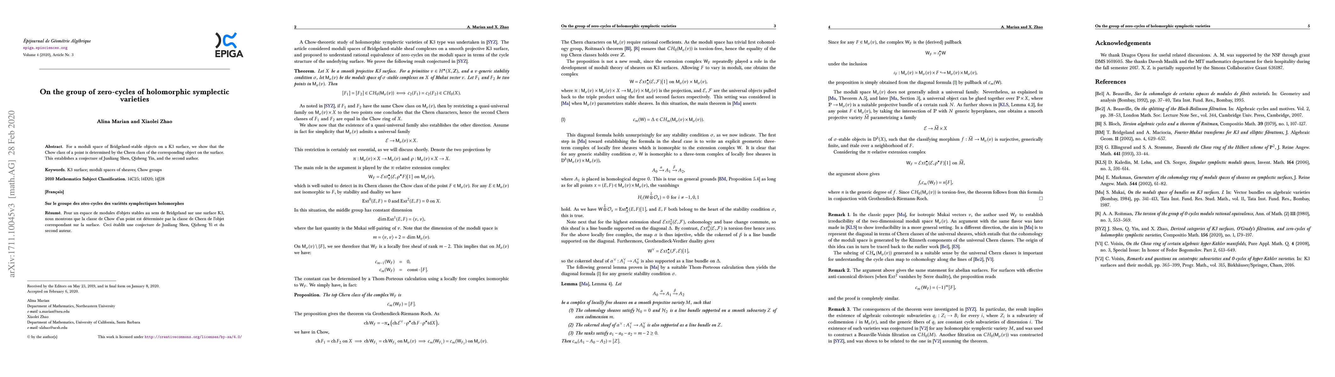 Thumbnail for On the group of zero-cycles of holomorphic symplectic varieties