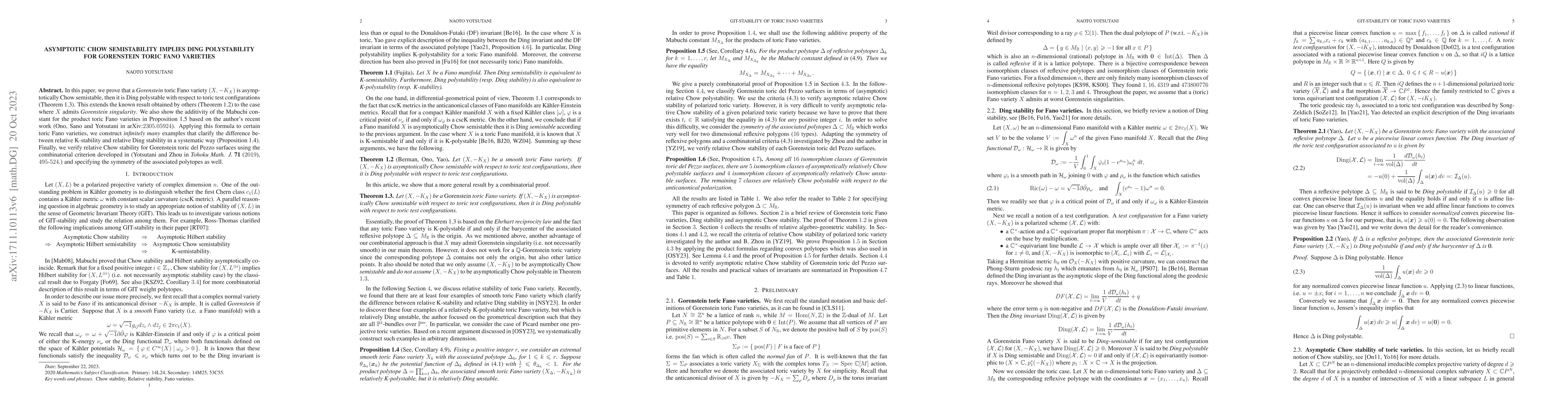Thumbnail for Asymptotic Chow semistability implies Ding polystability for Gorenstein
  toric Fano varieties