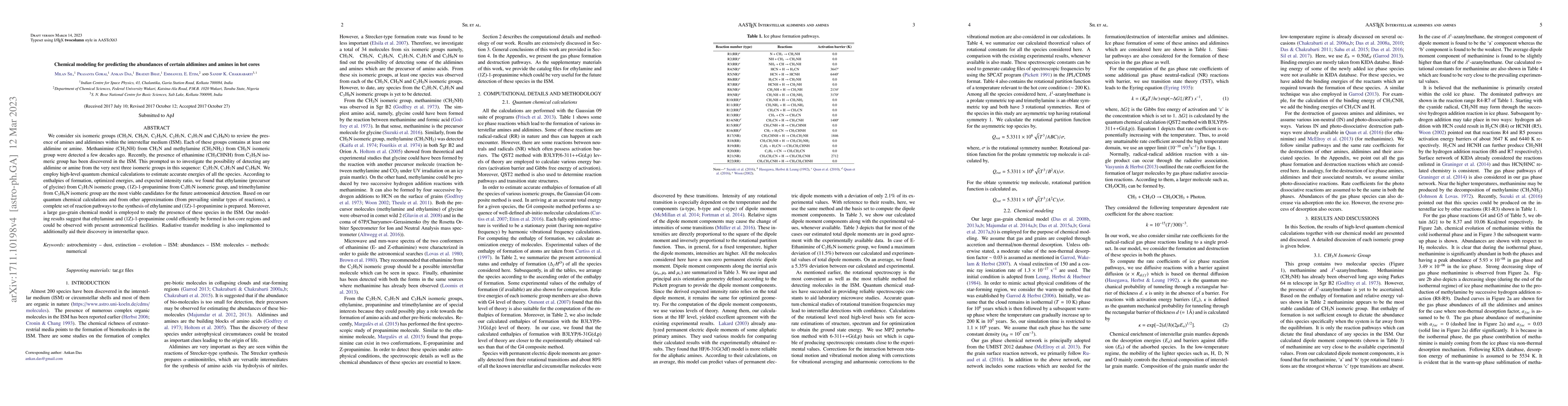 Thumbnail for Chemical modeling for predicting the abundances of certain aldimines and
  amines in hot cores