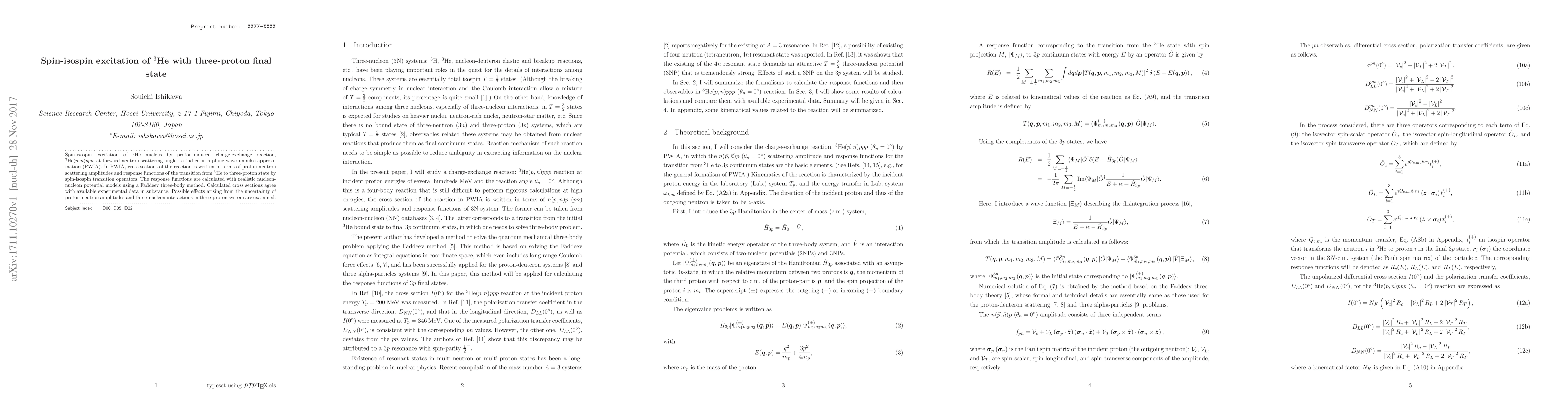 Thumbnail for Spin-isospin excitation of ${}^3$He with three-proton final state