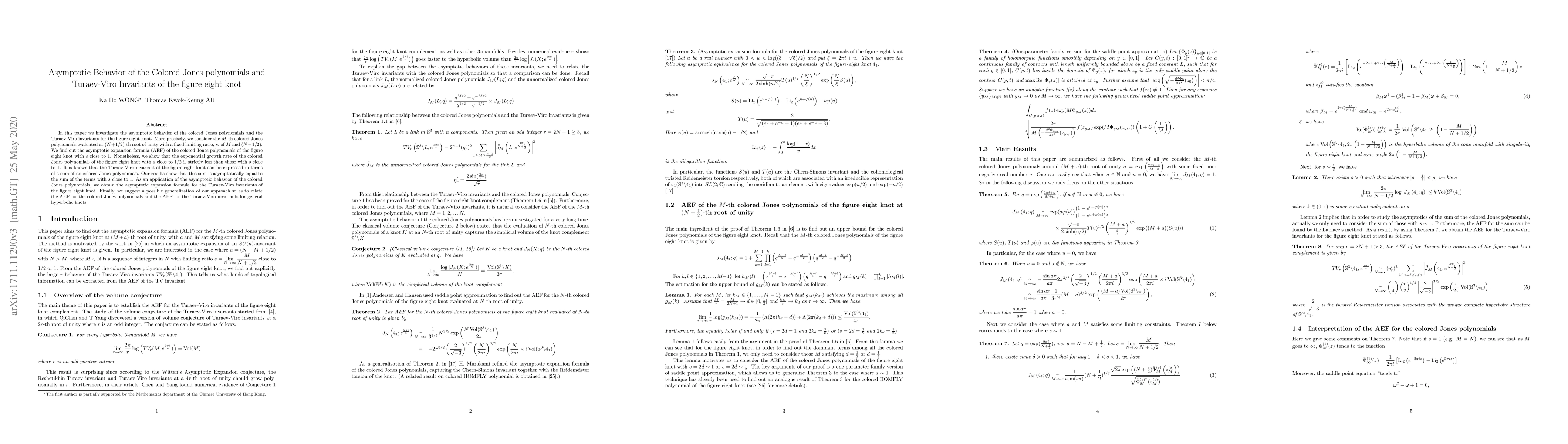 Thumbnail for Asymptotic Behavior of Colored Jones polynomial and Turaev-Viro
  Invariant of figure eight knot