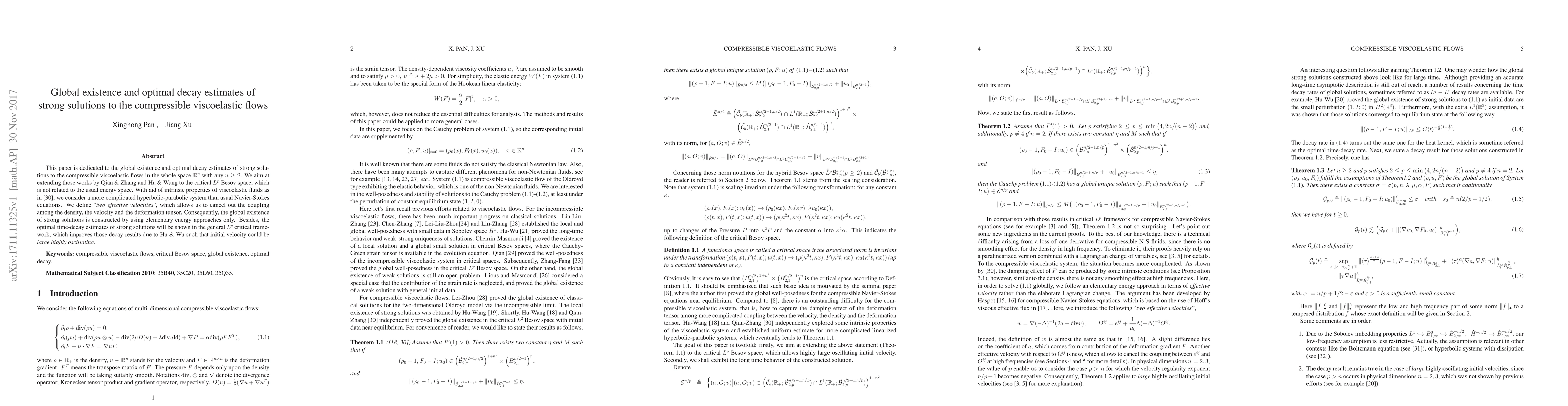 Thumbnail for Global existence and optimal decay estimates of strong solutions to the
  compressible viscoelastic flows