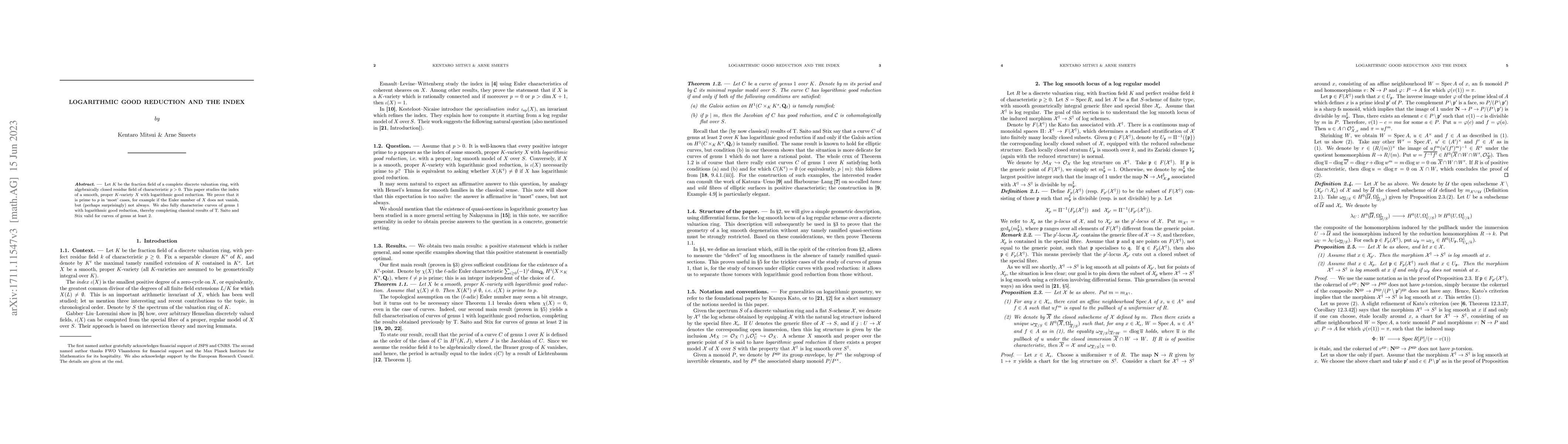 Thumbnail for Logarithmic good reduction and the index
