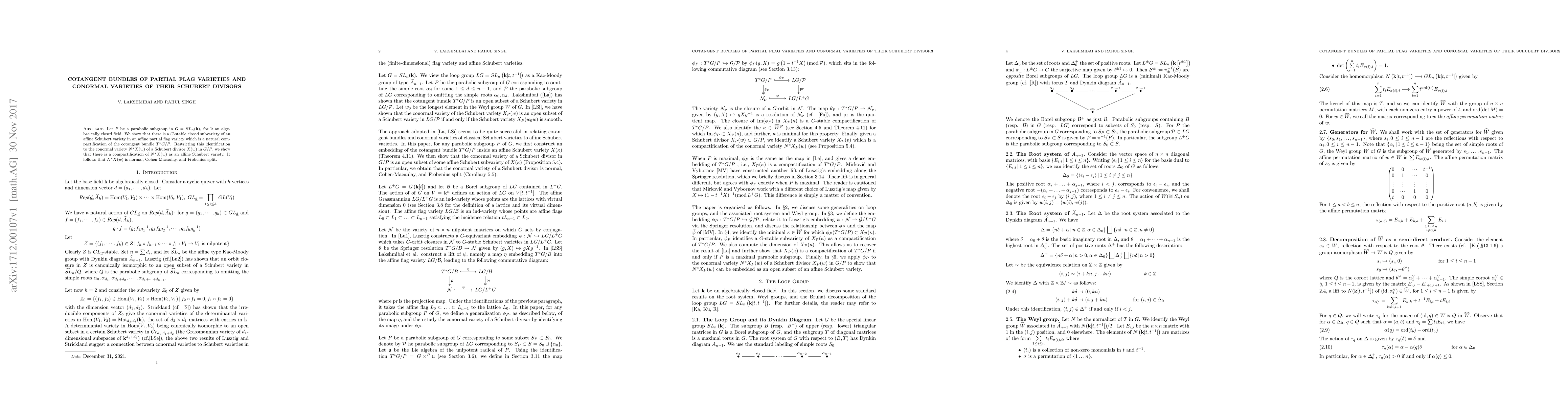 Thumbnail for Cotangent Bundles of Partial Flag Varieties and Conormal Varieties of
  their Schubert Divisors