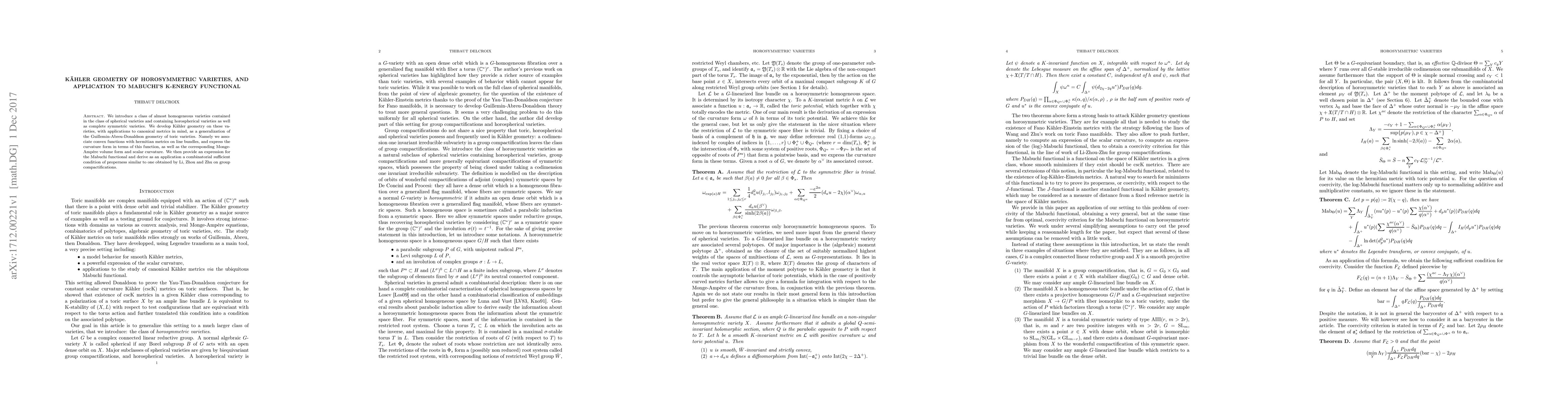 Thumbnail for K{\"a}hler geometry of horosymmetric varieties, and application to
  Mabuchi's K-energy functional