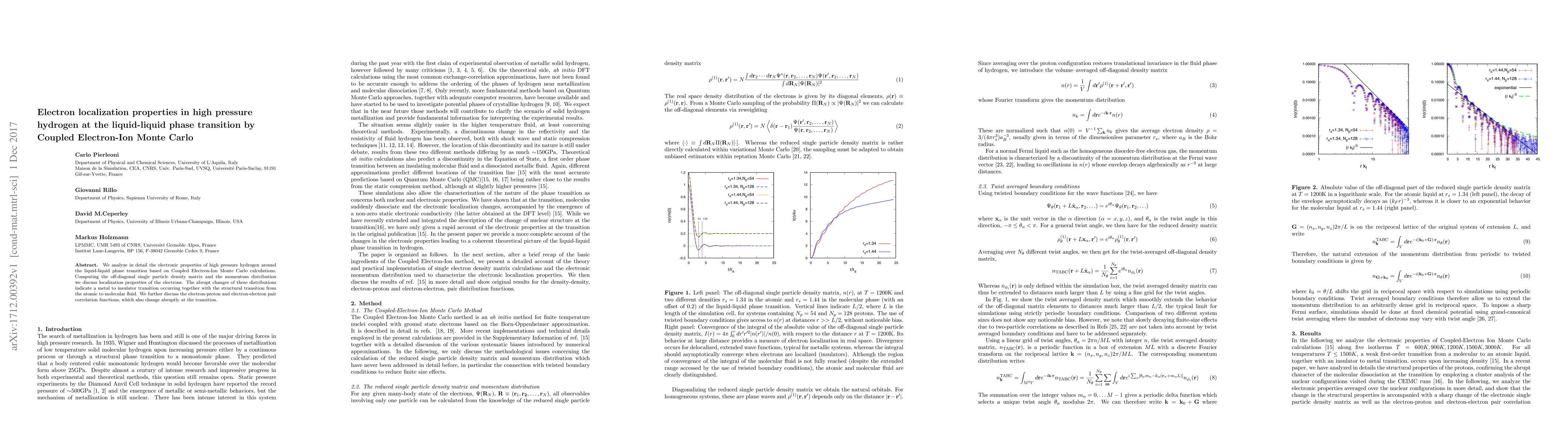 Thumbnail for Electron localization properties in high pressure hydrogen at the
  liquid-liquid phase transition by Coupled Electron-Ion Monte Carlo