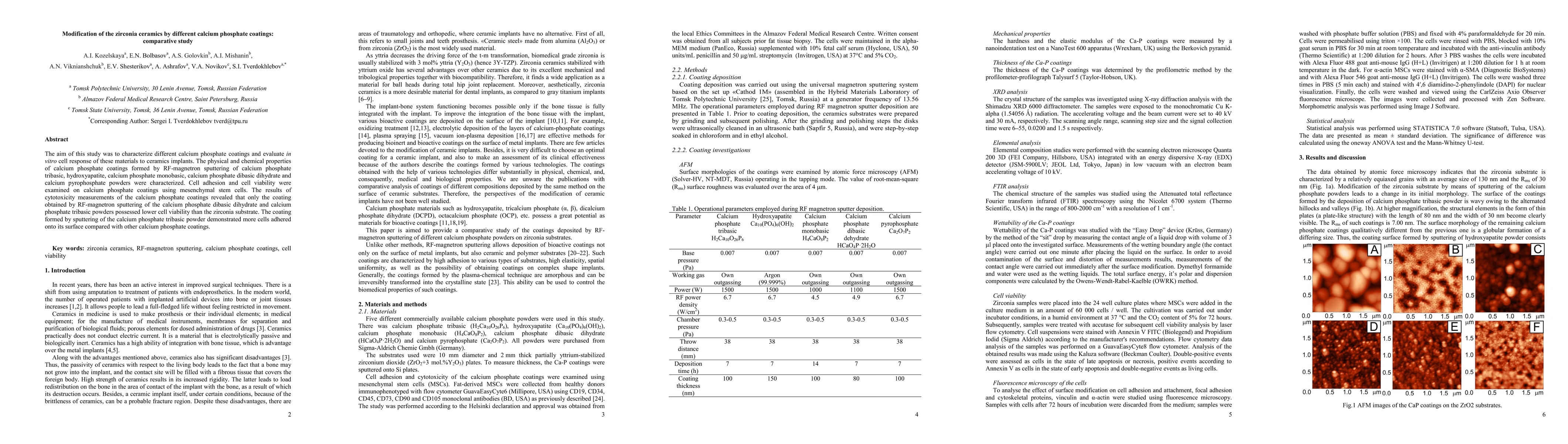 Thumbnail for Modification of the zirconia ceramics by different calcium phosphate
  coatings:comparative study