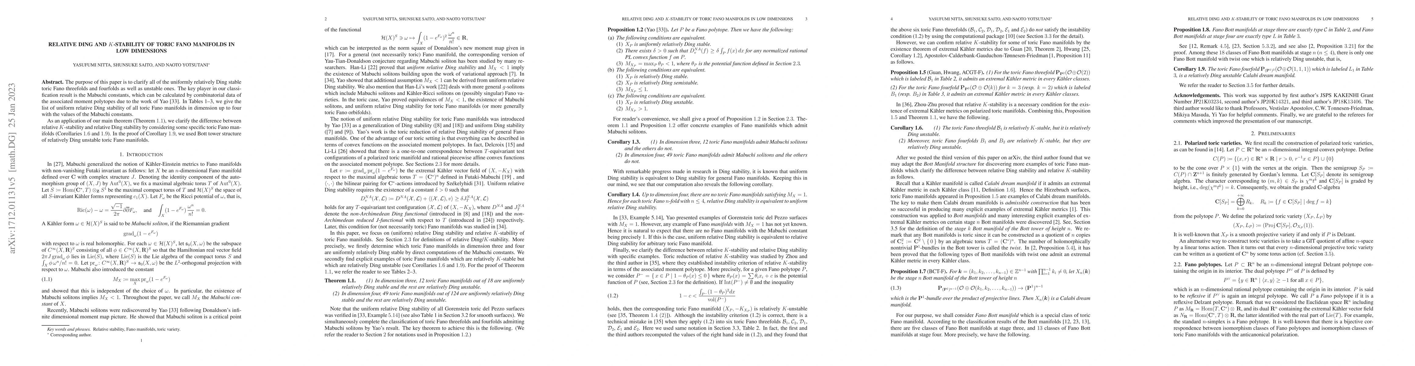 Thumbnail for Relative Ding and $K$-stability of toric Fano manifolds in low
  dimensions