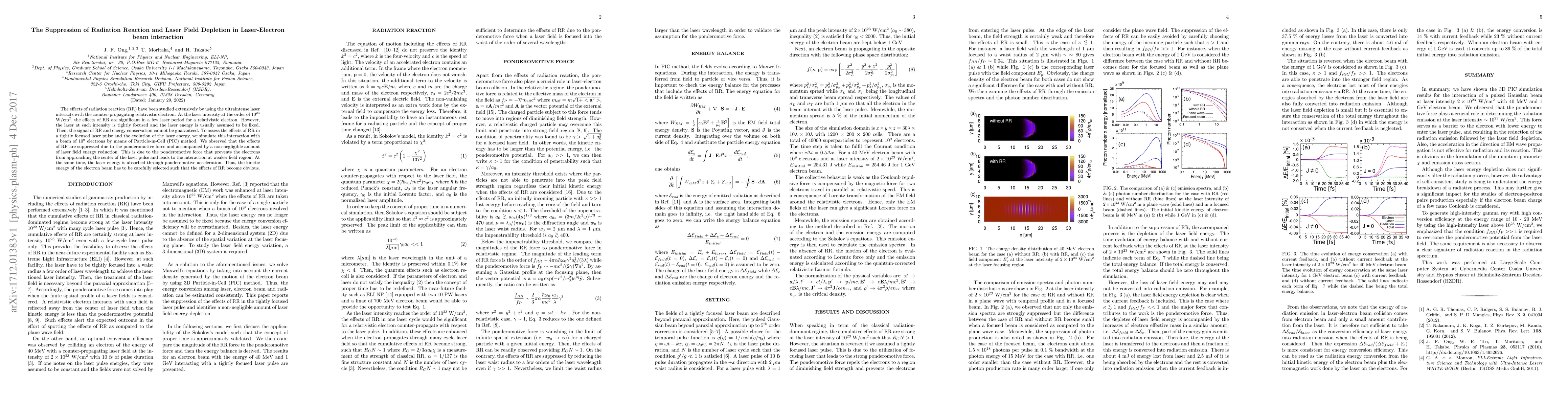 Thumbnail for The Suppression of Radiation Reaction and Laser Field Depletion in
  Laser-Electron beam interaction