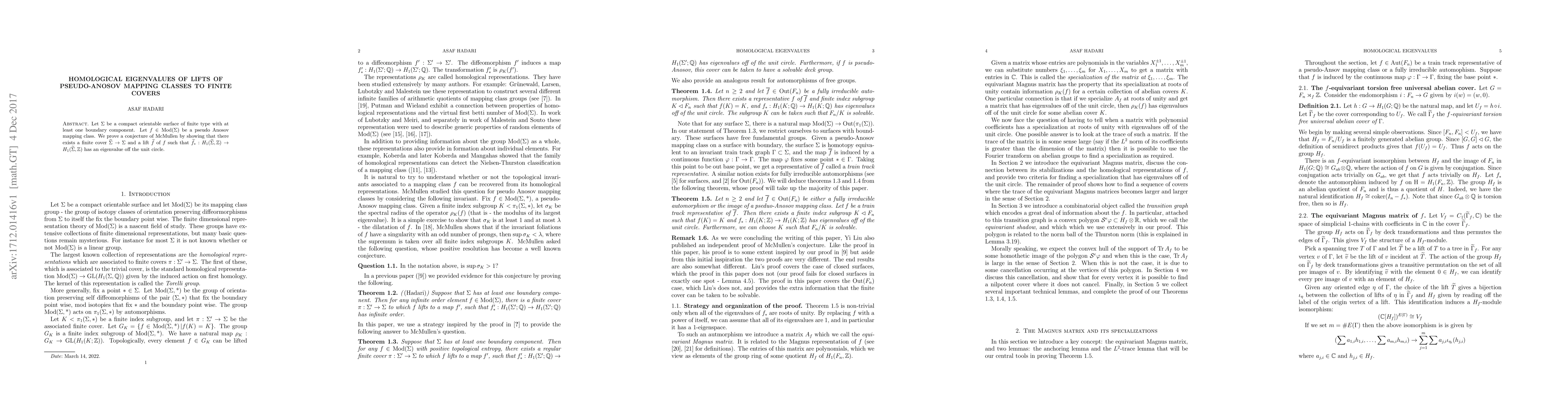 Thumbnail for Homological eigenvalues of lifts of pseudo-Anosov mapping classes to
  finite covers