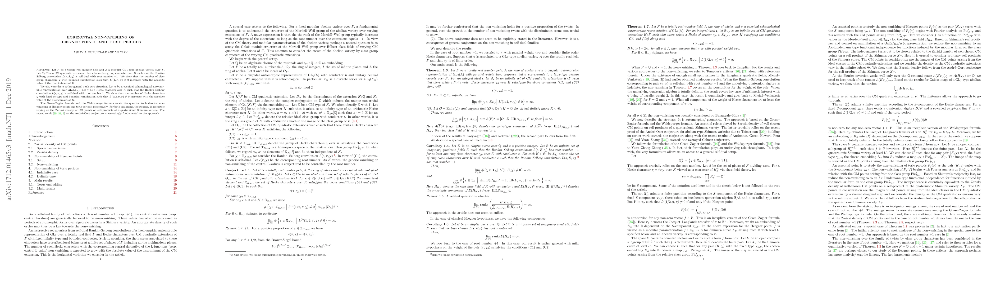 Thumbnail for Horizontal non-vanishing of Heegner points and toric periods