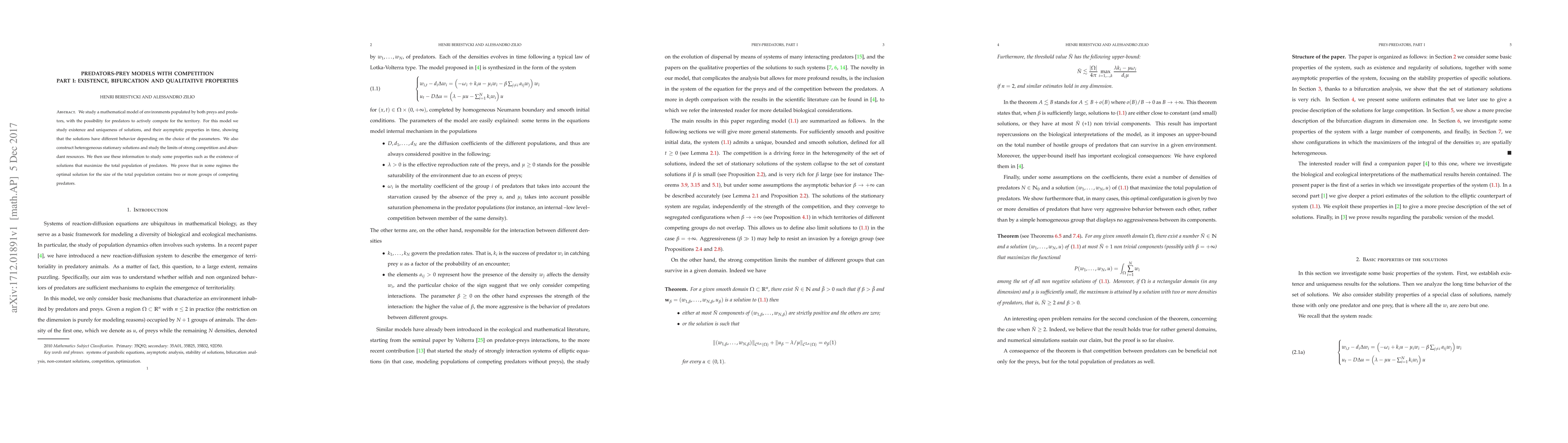 Thumbnail for Predators-prey models with competition Part I: existence, bifurcation
  and qualitative properties