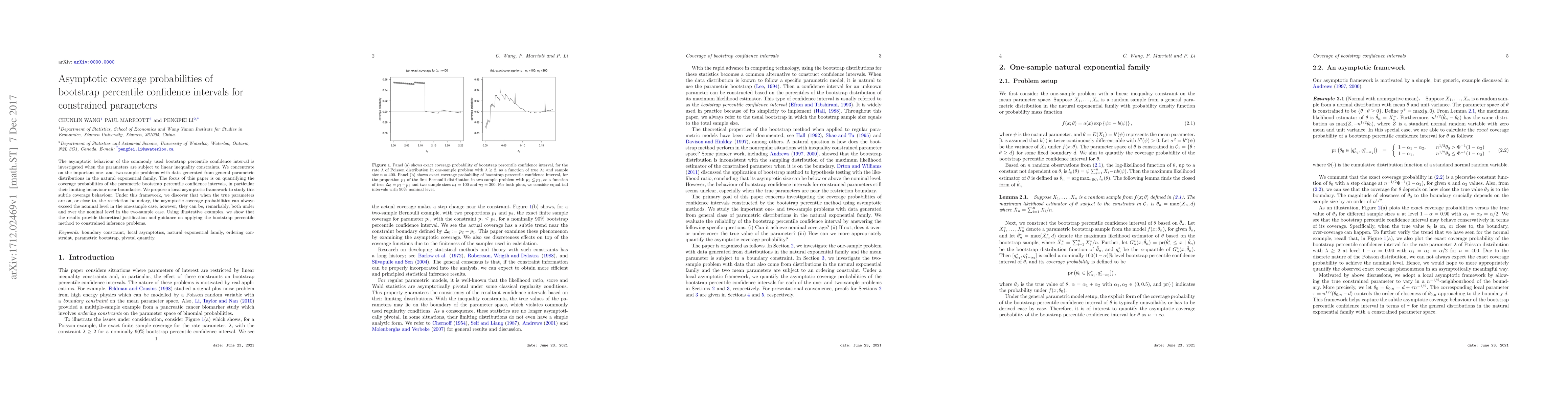 Thumbnail for Asymptotic coverage probabilities of bootstrap percentile confidence
  intervals for constrained parameters