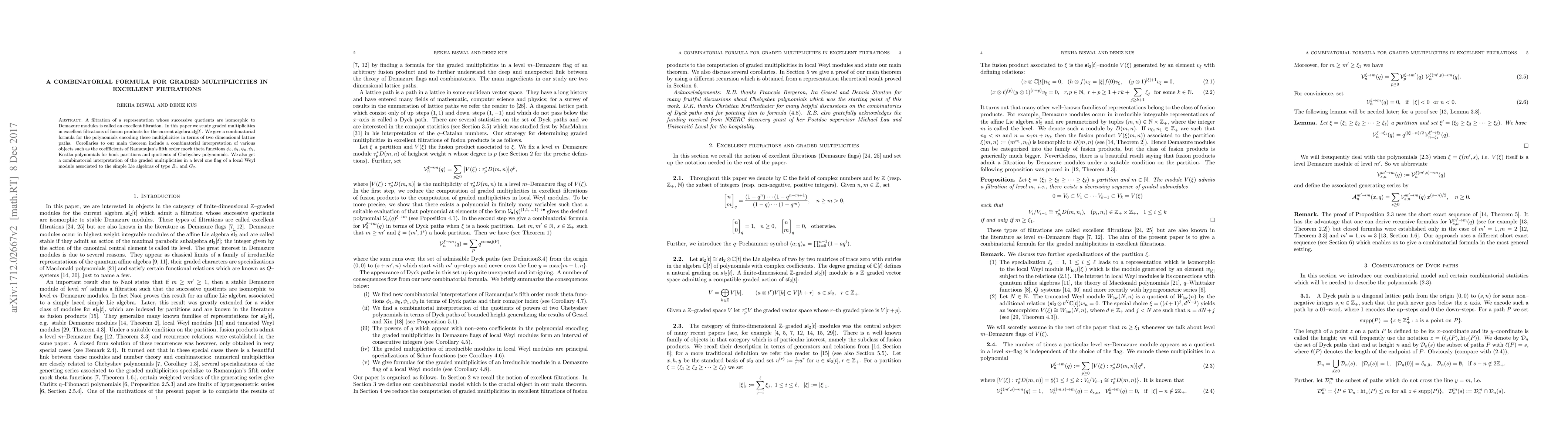 Thumbnail for A combinatorial formula for graded multiplicities in excellent
  filtrations