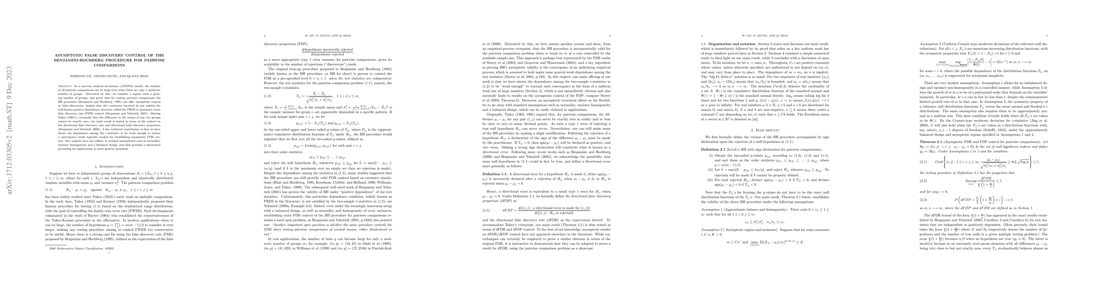 Thumbnail for Asymptotic false discovery control of the Benjamini-Hochberg procedure
  for pairwise comparisons