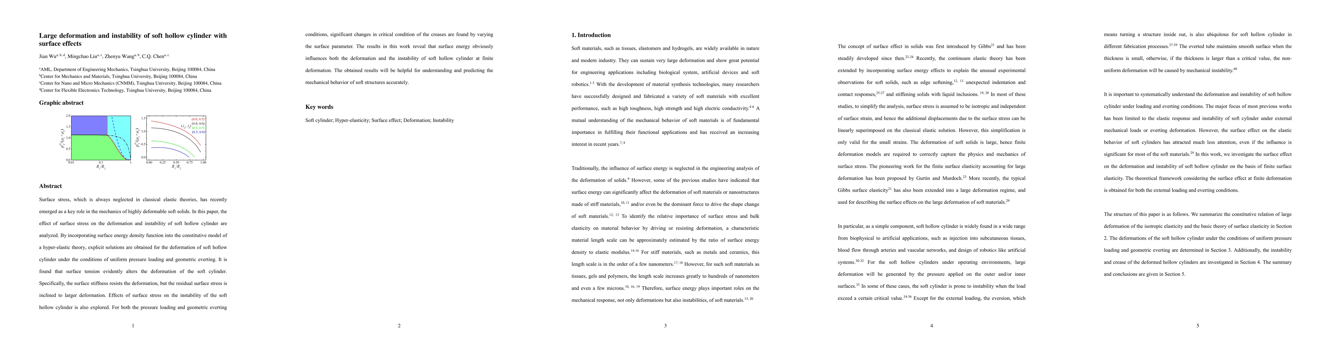 Thumbnail for Large deformation and instability of soft hollow cylinder with surface
  effects