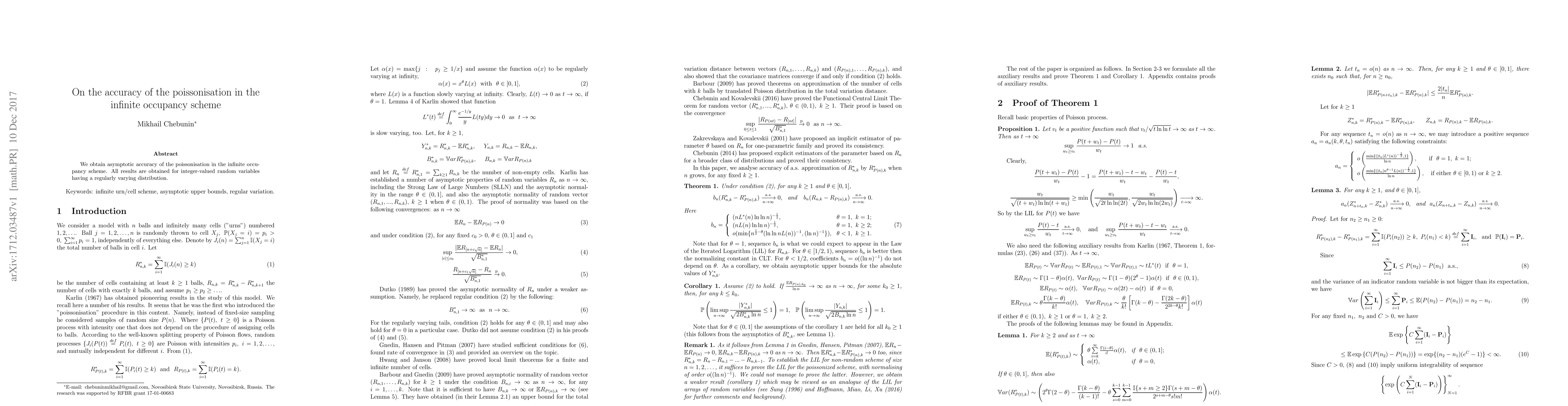 Thumbnail for On the accuracy of the poissonisation in the infinite occupancy scheme