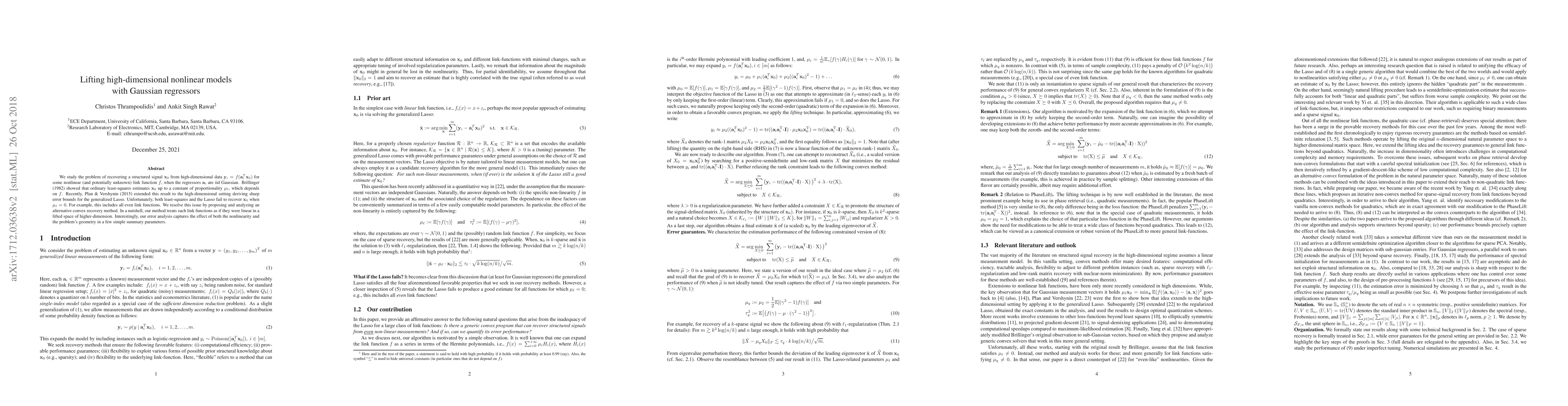 Thumbnail for Lifting high-dimensional nonlinear models with Gaussian regressors