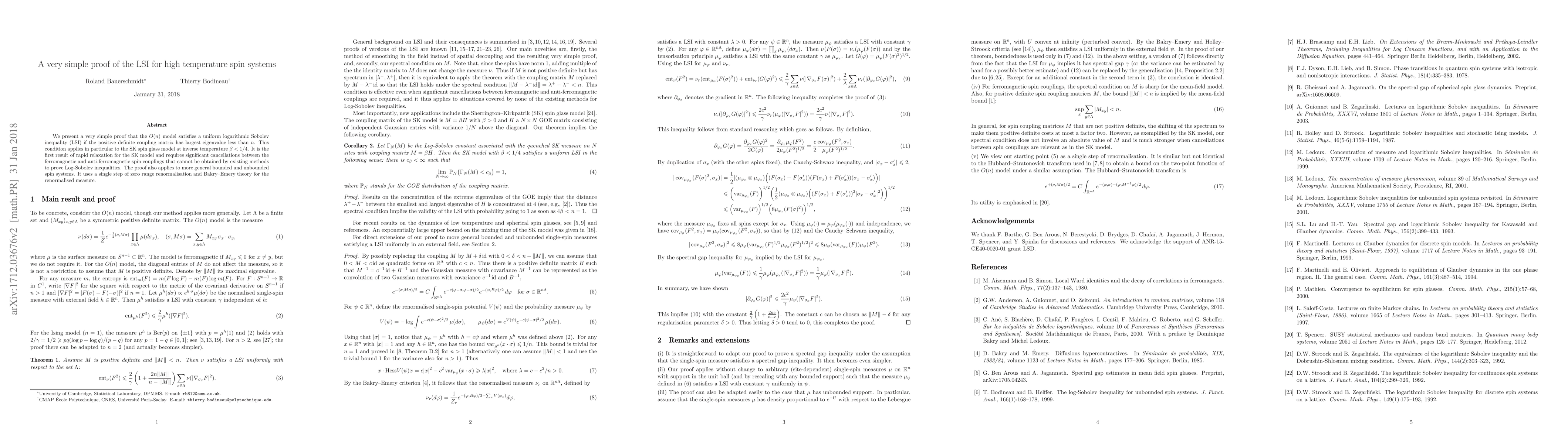 Thumbnail for A very simple proof of the LSI for high temperature spin systems