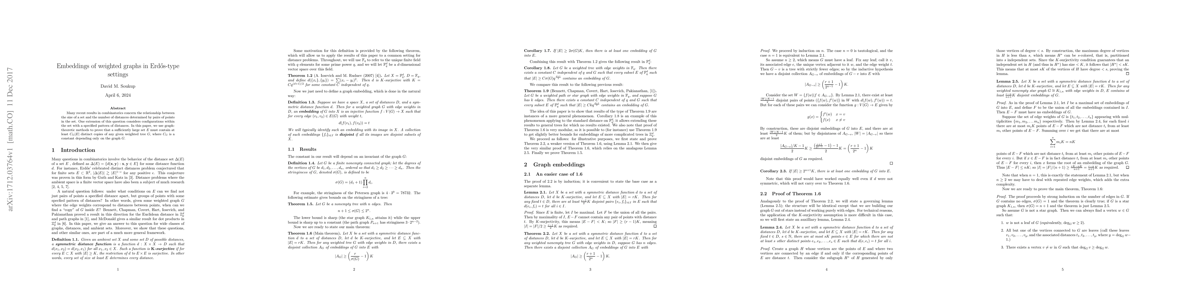 Thumbnail for Embeddings of weighted graphs in Erd\H{o}s-type settings