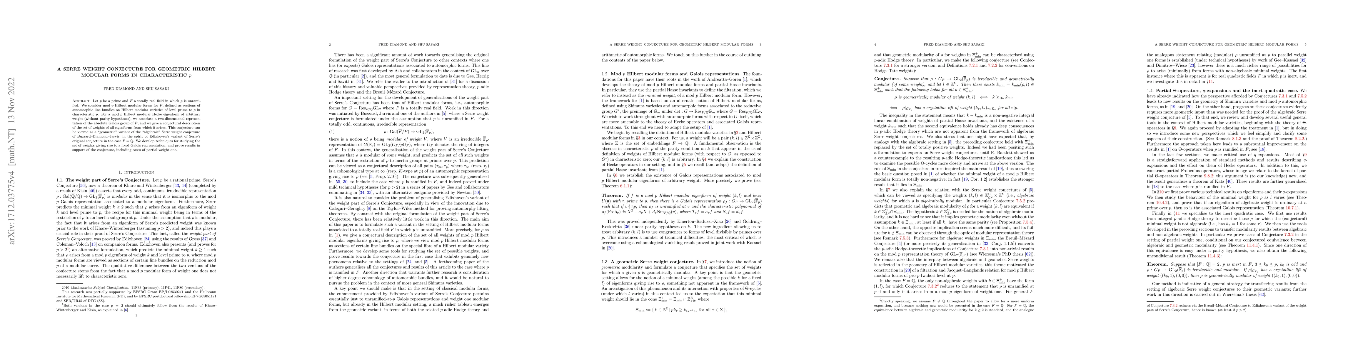 Thumbnail for A Serre weight conjecture for geometric Hilbert modular forms in
  characteristic p