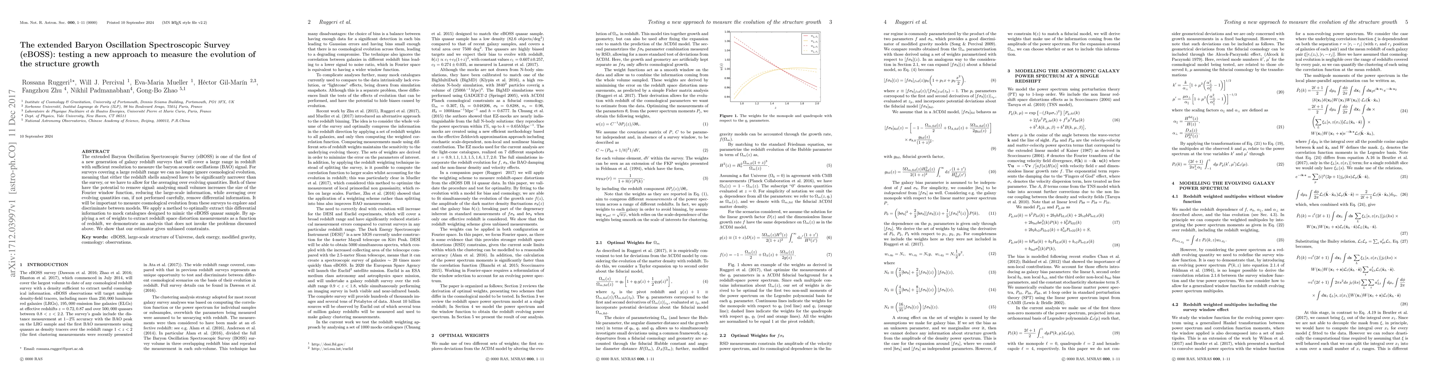 Thumbnail for The extended Baryon Oscillation Spectroscopic Survey (eBOSS): testing a
  new approach to measure the evolution of the structure growth