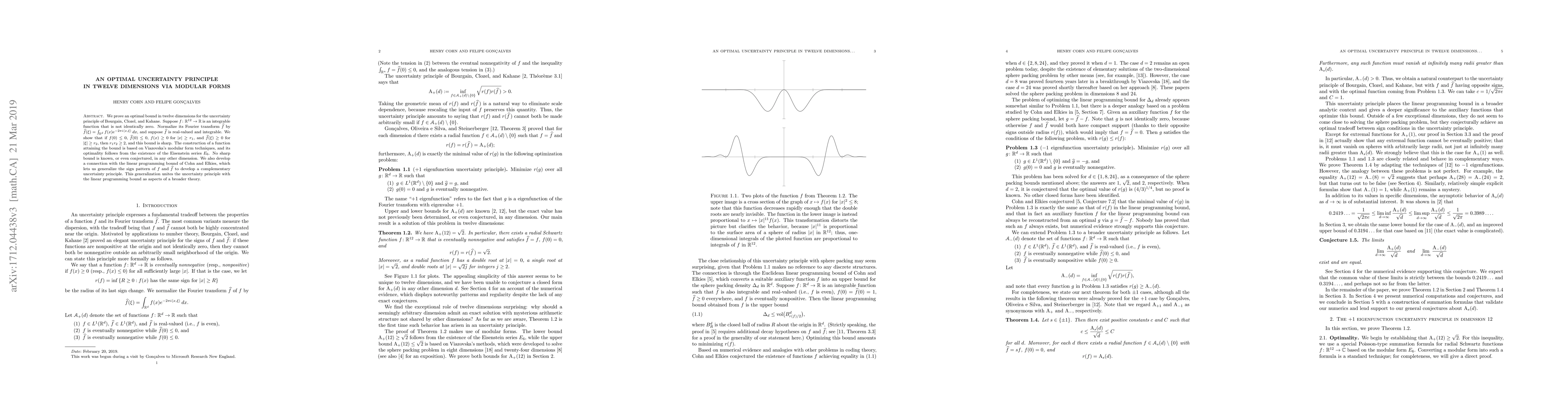 Thumbnail for An optimal uncertainty principle in twelve dimensions via modular forms