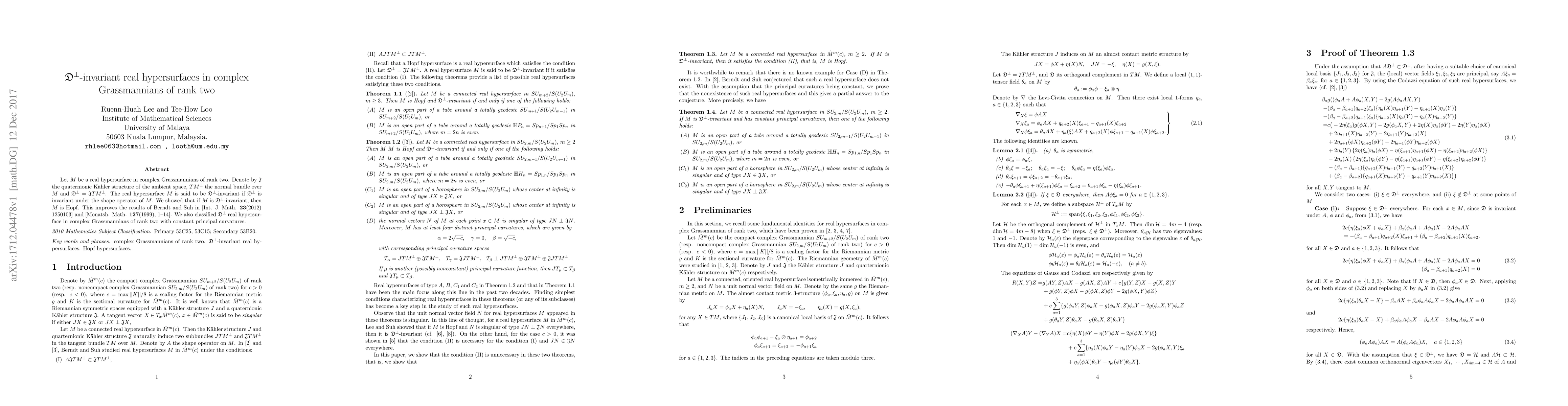 Thumbnail for $\mathfrak D^\perp$-invariant real hypersurfaces in complex
  Grassmannians of rank two