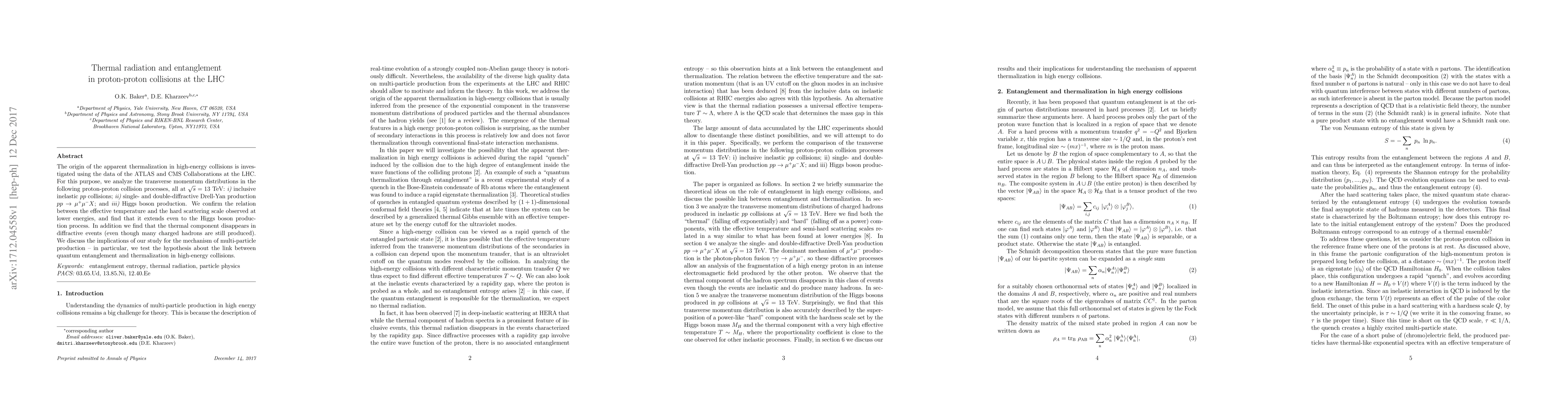 Thumbnail for Thermal radiation and entanglement in proton-proton collisions at the
  LHC