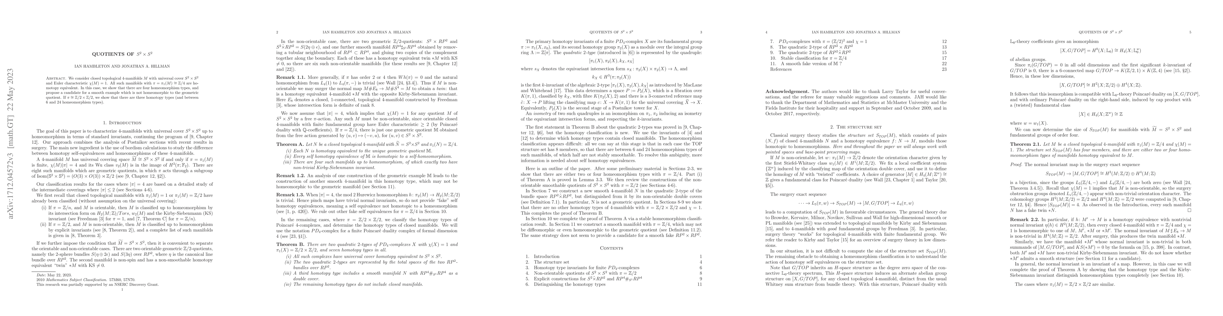 Thumbnail for Quotients of $S^2\times{S^2}$