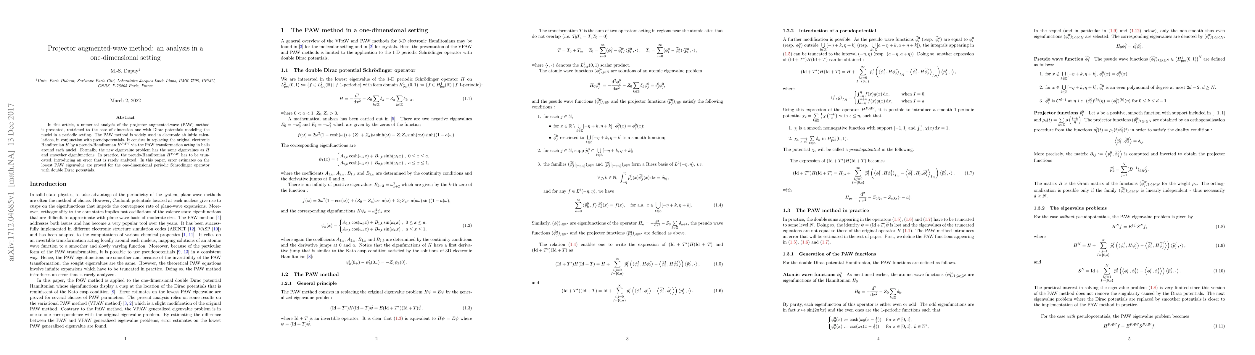 Thumbnail for Projector augmented-wave method: an analysis in a one-dimensional
  setting