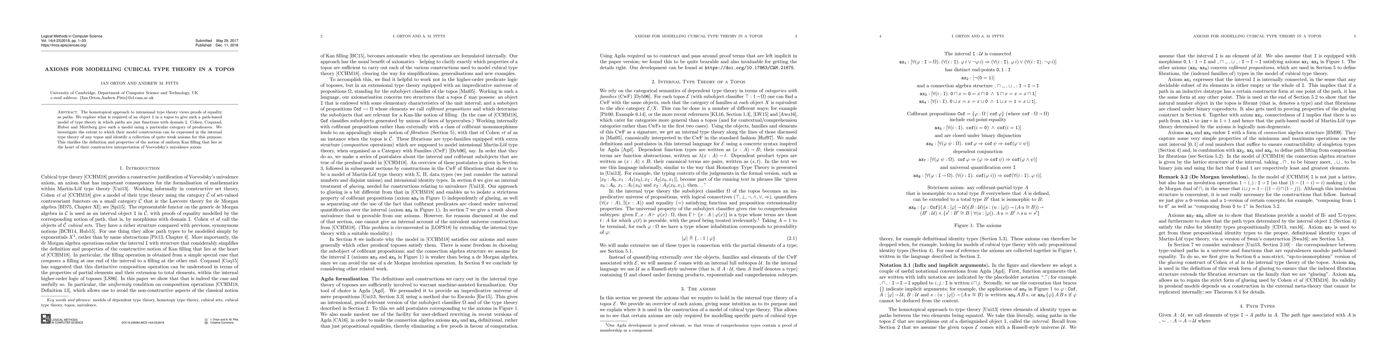Thumbnail for Axioms for Modelling Cubical Type Theory in a Topos