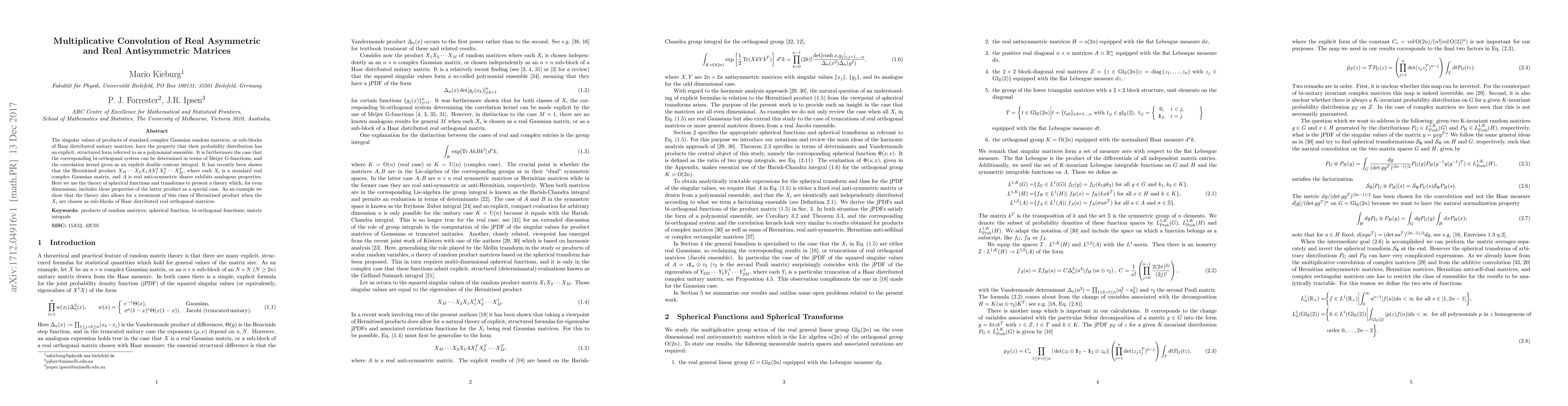 Thumbnail for Multiplicative Convolution of Real Asymmetric and Real Antisymmetric
  Matrices
