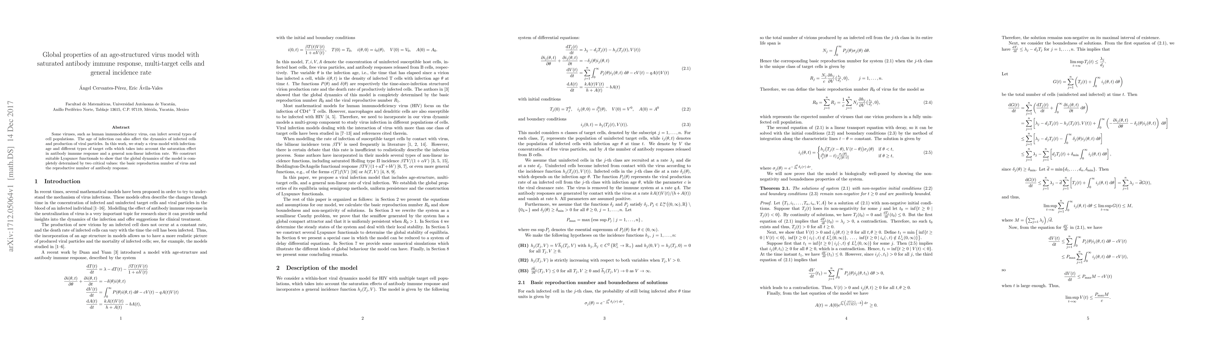Thumbnail for Global properties of an age-structured virus model with saturated
  antibody immune response, multi-target cells and general incidence rate