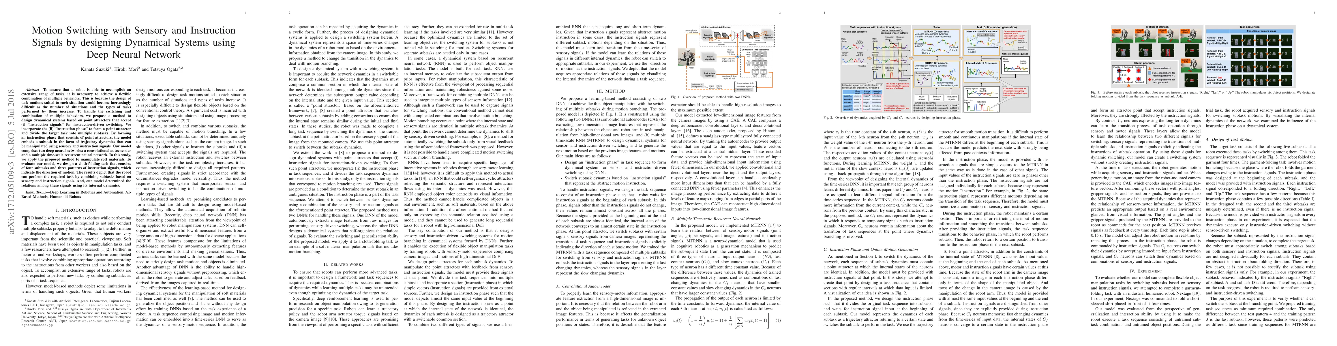 Thumbnail for Motion Switching with Sensory and Instruction Signals by designing
  Dynamical Systems using Deep Neural Network