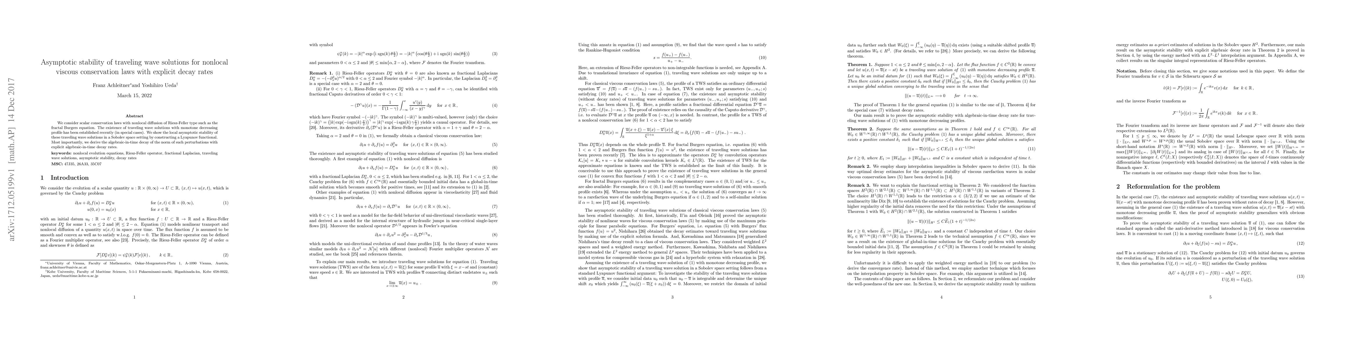 Thumbnail for Asymptotic stability of traveling wave solutions for nonlocal viscous
  conservation laws with explicit decay rates
