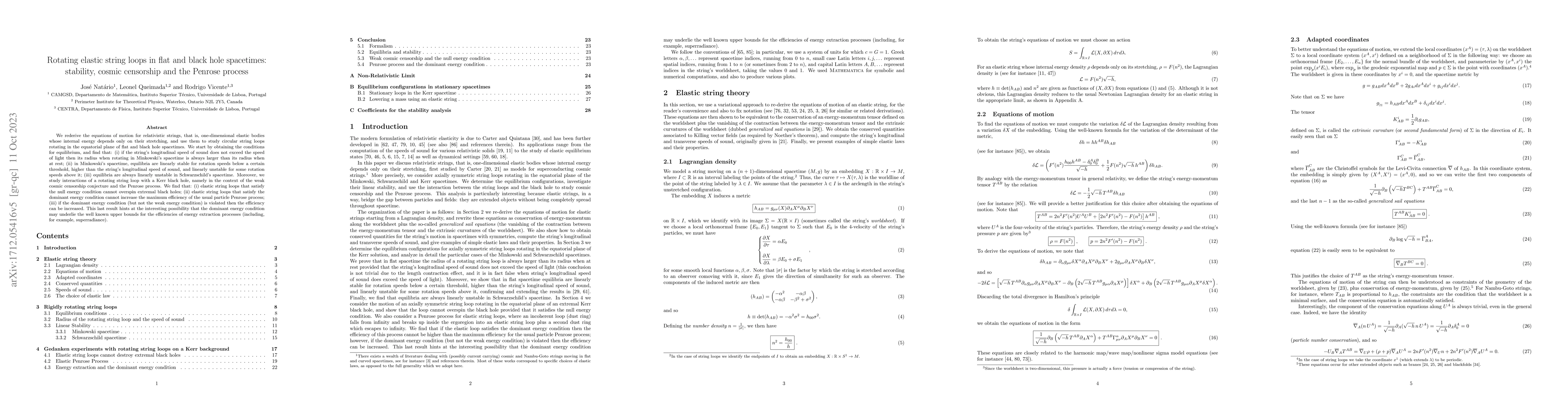Thumbnail for Rotating elastic string loops in flat and black hole spacetimes:
  stability, cosmic censorship and the Penrose process