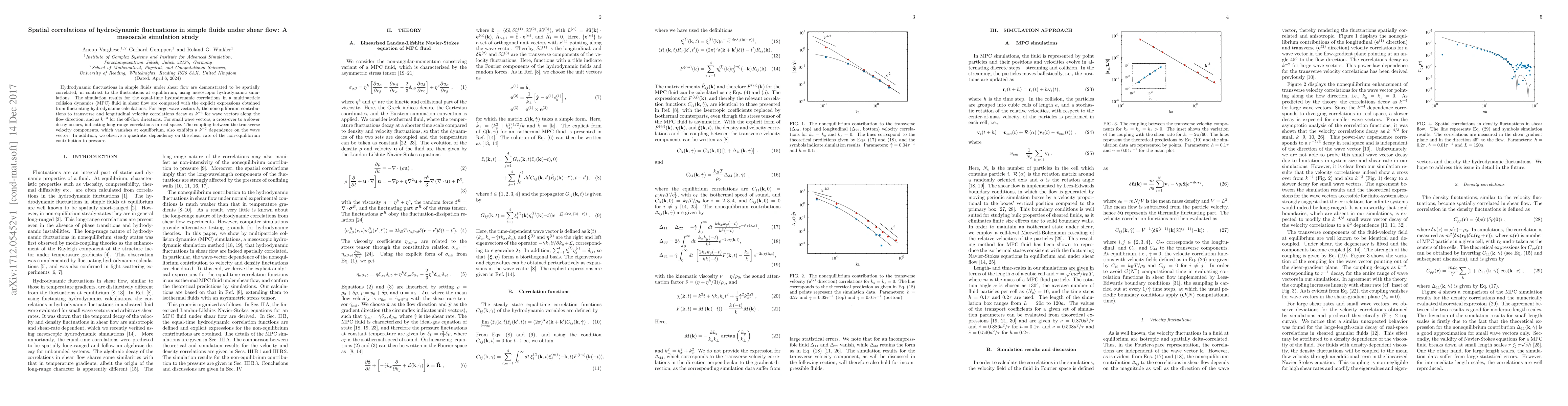 Thumbnail for Spatial correlations of hydrodynamic fluctuations in simple fluids under
  shear flow: A mesoscale simulation study
