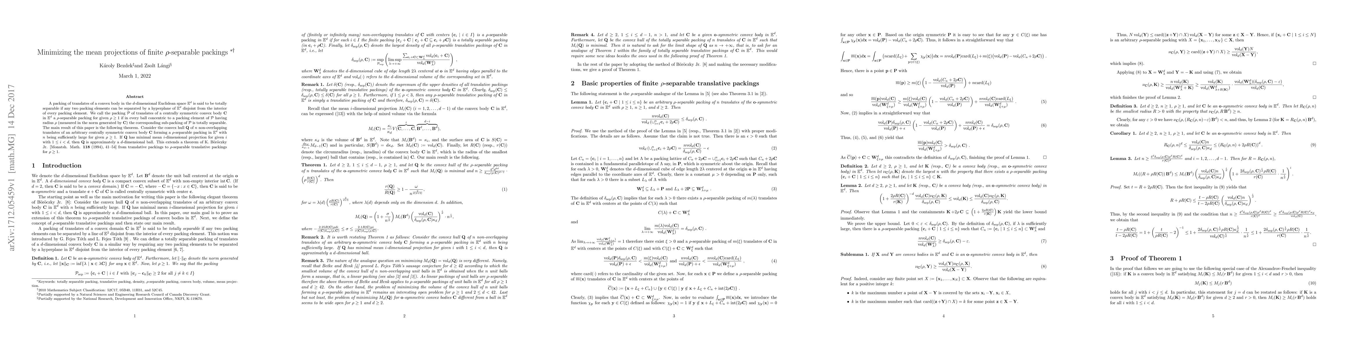 Thumbnail for Minimizing the mean projections of finite $\rho$-separable packings