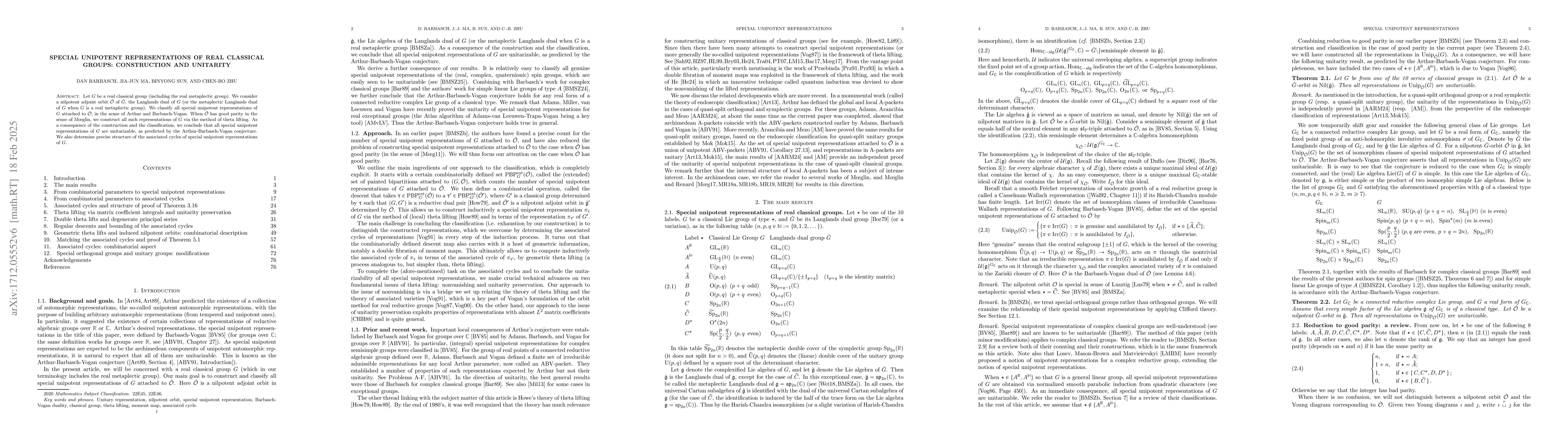Thumbnail for Special unipotent representations of real classical groups: construction
  and unitarity