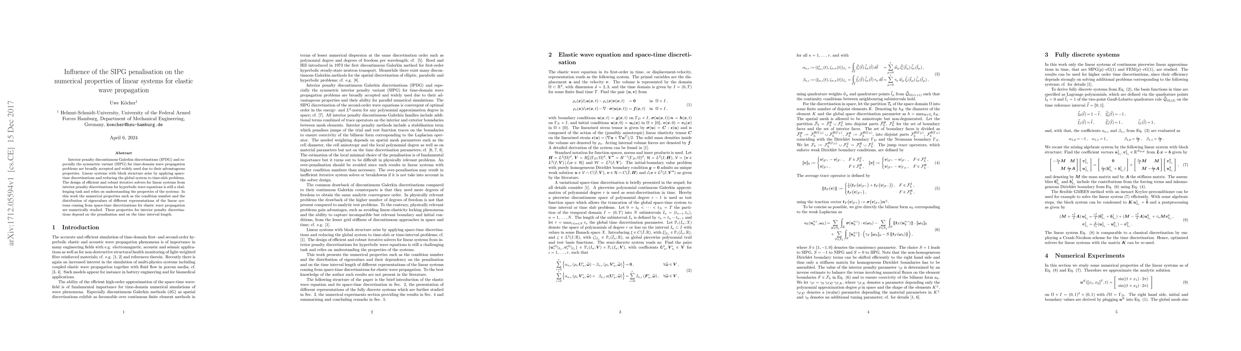Thumbnail for Influence of the SIPG penalisation on the numerical properties of linear
  systems for elastic wave propagation