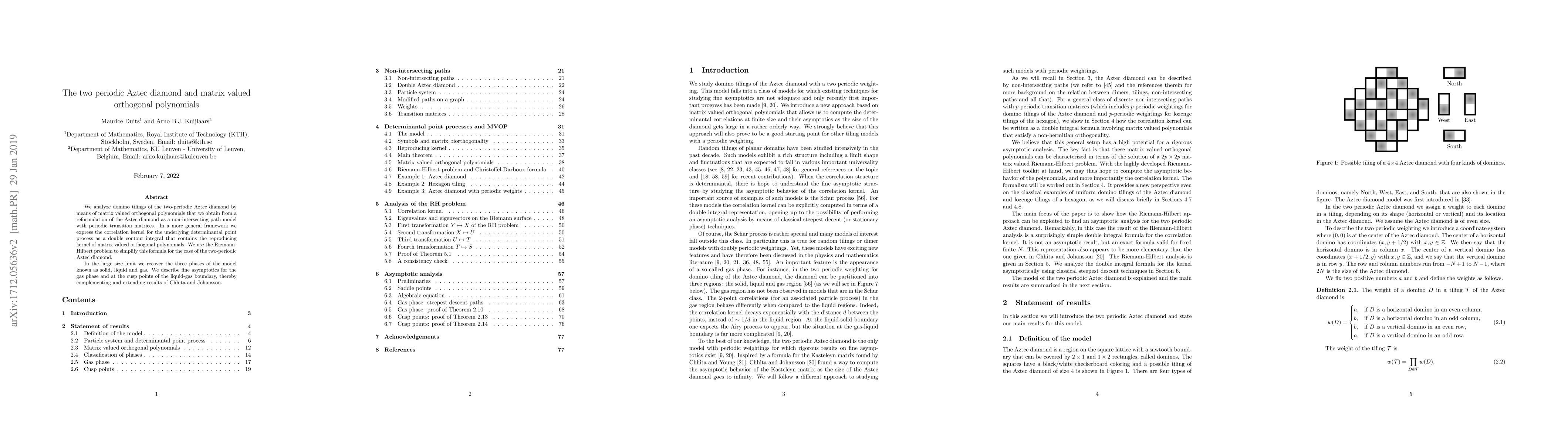 Thumbnail for The two periodic Aztec diamond and matrix valued orthogonal polynomials