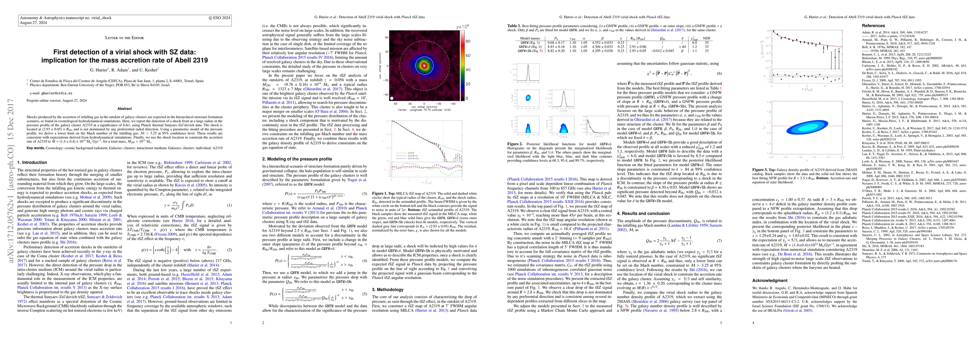Thumbnail for First detection of a virial shock with SZ data: implication for the mass
  accretion rate of Abell 2319