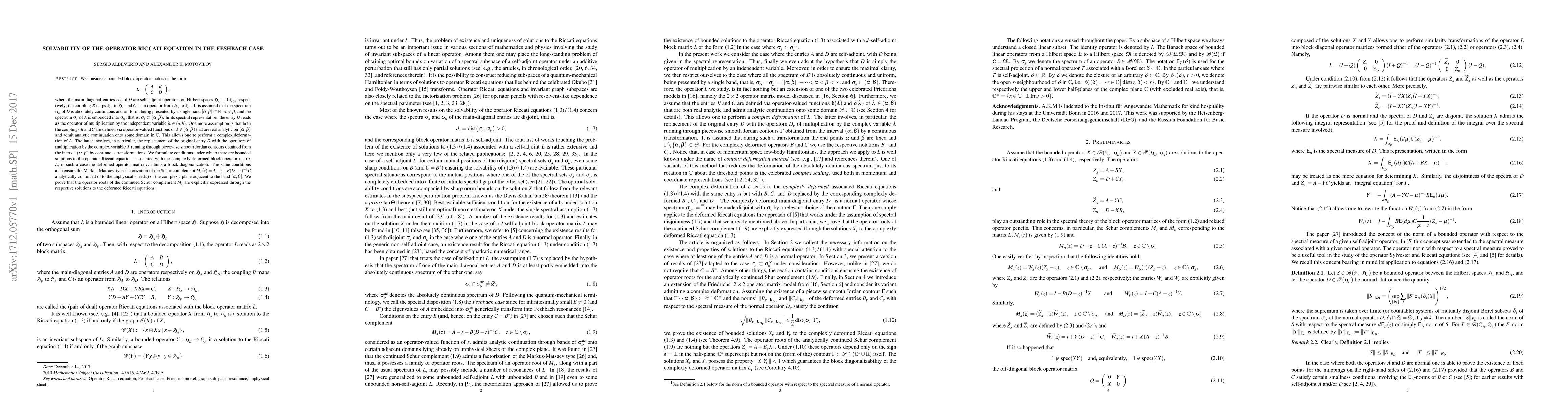 Thumbnail for Solvability of the operator Riccati equation in the Feshbach case